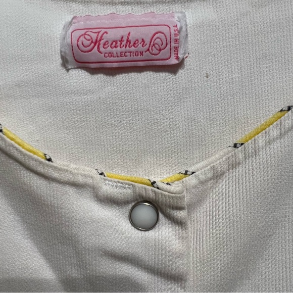 Vintage Dresses Vintage 8s Yellow Stripped Midi Snap Button